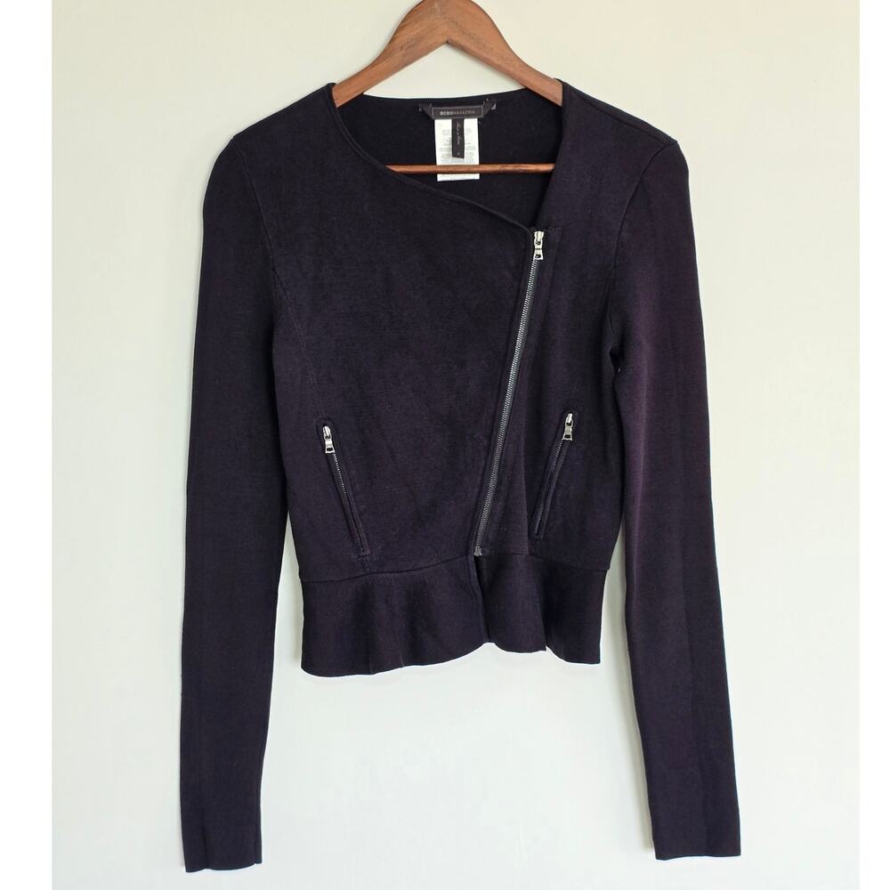 Vintage BCBGMAXAZRIA Black Silk Cotton Moto Peplum Sweater Small